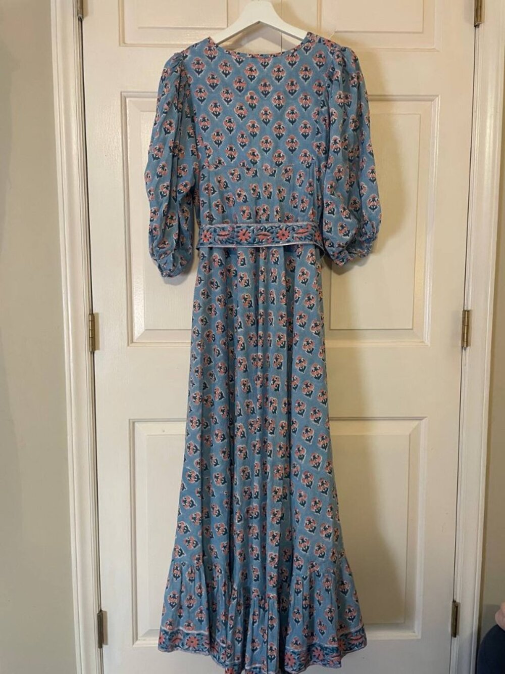 Marea Cotton blue floral Print Baloon Sleeve House dress Maxi Dress Sz 3 large - Picture 3 of 8